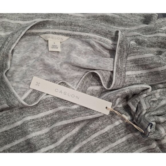 NEW Caslon V-Neck Gray & White Striped Knot-Front Tee/Sz., M - Picture 6 of 6